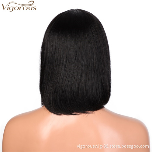 Vigorous High Quality Short Bob With Flat Bangs Wigs12 Inches Straight Black Human hair Wigs for White Women Wholesale Price